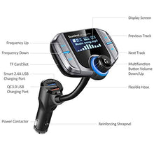 Load image into Gallery viewer, (Upgraded Version) Sumind Car Bluetooth FM Transmitter, Wireless Radio Adapter Hands-Free Kit with 1.7 Inch Display, QC3.0 and Smart 2.4A USB Ports, AUX Output, TF Card Mp3 Player(Silver Grey)
