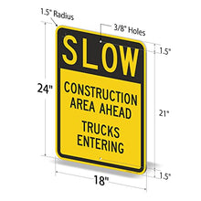 Load image into Gallery viewer, SmartSign 24 x 18 inch Slow - Construction Area Ahead, Trucks Entering Metal Sign, 80 mil Laminated Rustproof Aluminum, Black and Yellow
