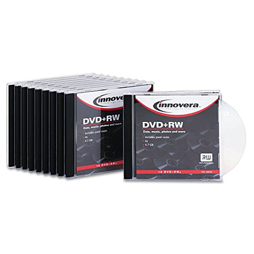 Innovera 46846 DVD+RW Discs 4.7GB 4X w/Slim Jewel Cases Silver 10/Pack