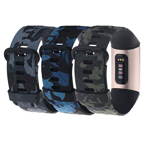 Chofit Replacement Bands Compatible with Fitbit Charge 4/Charge 3/Charge 3 Special Edition Women Men Silicone Camouflage Floral Leopard Pattern Print Wristbands Small Large, 3-Pack
