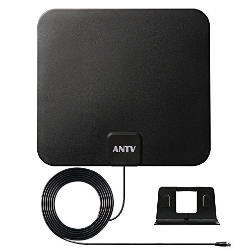 ANTV 30 Miles Long Range HDTV Antenna with Table Stand, 10ft High Performance Coaxial Cable, Ultra Thin Designed by USA, Crystal Clear Quality, Black, 1-Pack