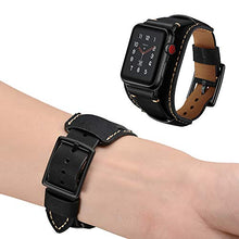 Load image into Gallery viewer, GOSETH Leather Band Compatible with Apple Watch Ultra 49mm Band Leather Strap, Genuine Leather Band with Stainless Clasp for iWatch Series 8 SE 7 6 5 4 3 2 1 45mm 44mm 42mm Band (Black)
