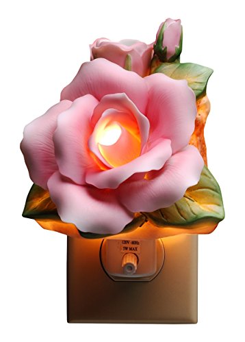 StealStreet SS-CG-56406, 4.13 Inch Painted Pink Rose with Green Leaves Wall Plug-in Light