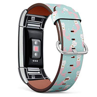 Replacement Leather Strap Printing Wristbands Compatible with Fitbit Charge 2 - Cute cat Mermaid Pattern on Turquoise Background