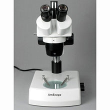 Load image into Gallery viewer, AmScope SW-2T13 Trinocular Stereo Microscope, WH10x Eyepieces, 10X and 30X Magnification, 1X/3X Objective, Upper and Lower Halogen Lighting, Pillar Stand, 110V-120V
