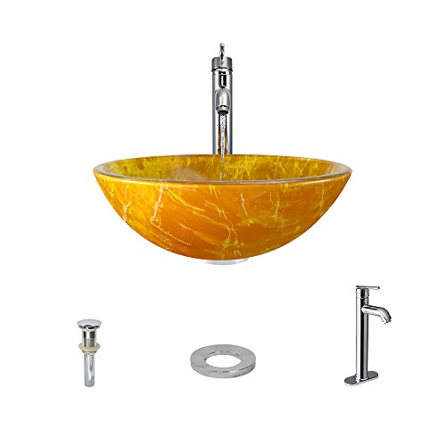 605 Chrome Bathroom 718 Vessel Faucet Ensemble (Bundle - 4 Items: Vessel Sink, Vessel Faucet, Pop-Up Drain, and Sink Ring)