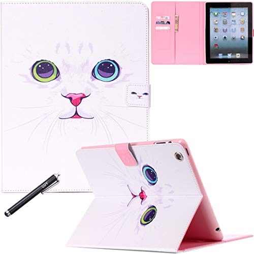 iPad Case, iPad 2 3 4 Case, Newshine [Perfect Fit] PU Leather Magnetic Flip Wallet [Kickstand] Case Cover with [Auto Sleep/Wake Feature] for Apple iPad 4/iPad 3/iPad 2 (White Cat)