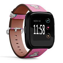 Load image into Gallery viewer, Replacement Leather Strap Printing Wristbands Compatible with Fitbit Versa - Funny Cartoon Super Cat Hotpink Background
