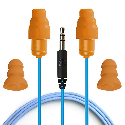 Plugfones Guardian In-Ear Earplug Earbud Hybrid - Noise Reduction In-Ear Headphones (Blue & Orange)