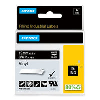 DYMO Industrial RhinoPro Labels for DYMO Industrial Rhino Label Makers, White on Black, 3/4
