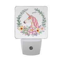 Naanle Set of 2 Cute Pink Unicorn Flowers Floral Auto Sensor LED Dusk to Dawn Night Light Plug in Indoor for Adults