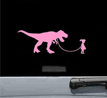 Load image into Gallery viewer, JS Artworks Girl Walking A Tyrannosaurus Rex TREX Dinosaur Vinyl Decal Sticker (Soft Pink)
