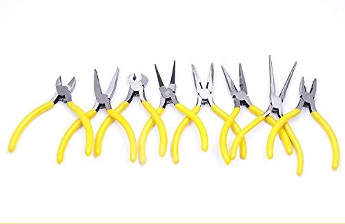 8-Piece Pliers Set DIY Nippers Repair Tool Kit with Non-Slip Blue Hand? Flat Jaw, Round Curve Needle Diagonal Nose Wire Cutting Cutter Carbon Steel Jewelry Plier