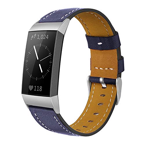 Shangpule Compatible for Fitbit Charge 4 / Fitbit Charge 3 / Fitbit Charge 3 SE bands, Genuine Leather Band Replacement Accessories Straps Women Men Small Large(Purple)