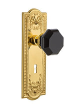 Load image into Gallery viewer, Nostalgic Warehouse 722885 Meadows Plate with Keyhole Single Dummy Waldorf Black Door Knob in Polished Brass
