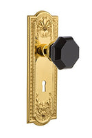 Nostalgic Warehouse 722885 Meadows Plate with Keyhole Single Dummy Waldorf Black Door Knob in Polished Brass