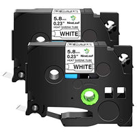 NineLeaf 2 Roll Black on White Heat Shrink Tubes Label Tape Compatible for Brother HSe-211 HSe211 HS211 HS-211 for P-Touch PT1100 PTP700 PTP750W Label Maker - 5.8mm (0.23inch) x 1.5m (4.92ft)
