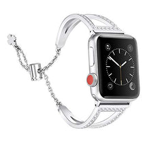 Load image into Gallery viewer, Secbolt Bling Bands Compatible with Apple Watch Band 42mm 44mm 45mm iWatch Series 7/6/5/4/3/2/1/SE, Women Dressy Metal Jewelry Bracelet Stainless Steel, Silver
