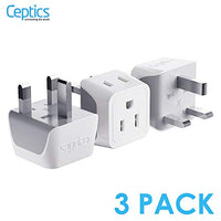 UK, Hong Kong, Ireland Travel Adapter Plug by Ceptics - Usa Input - Type G - Safe Grounded Perfect for Cell Phones, Laptops, Camera (3 Pack) - Dual Inputs - Ultra Compact - Light Weight (CT-7)