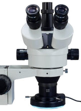 Load image into Gallery viewer, OMAX 3.5X-90X Zoom Trinocular Dual-Bar Boom Stand Stereo Microscope with 144 LED Ring Light with Light Control Box
