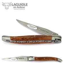 Load image into Gallery viewer, Laguiole en Aubrac handmade knife 12 cm L0212WIHF peppermint root handle, chiselled platines, blade and bolsters stainless steel
