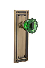 Load image into Gallery viewer, Nostalgic Warehouse 722410 Mission Plate Single Dummy Crystal Emerald Glass Door Knob in Antique Brass
