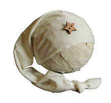 Load image into Gallery viewer, AMOS and SAWYER Knotted Sleeping Hat, Photography Prop (Newborn, Ivory - Star Button)
