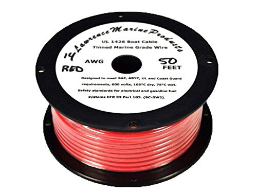14 AWG Tinned Marine Primary Wire, Red, 50 Feet