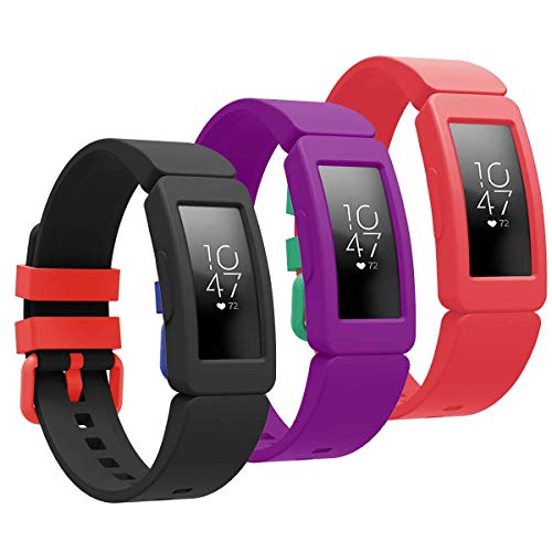 GOSETH Compatible with Fitbit Ace 2 Bands for Kids 6+, Replacement Silicone Accessories Bracelet for Fitbit Ace 2 Fitness Tracker(Black+Purple+Red)