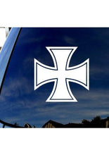 Load image into Gallery viewer, Iron-Cross - Vinyl 4&quot; wide (Color: WHITE) decal laptop tablet skateboard car windows stickers
