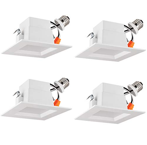 LB13137 4 LED Downlight Square, Dimmable, 10W (75W) Retrofit LED Recessed Lighting Fixture, 5000K Daylight Glow, 700 Lumens, LED Recessed Ceiling Light, Waterproof, Energy Star & UL (4-Pack)