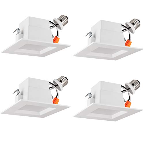 LB13136 4 LED Downlight Square, Dimmable, 10W (75W) Retrofit LED Recessed Lighting Fixture, 4000K Cool White Glow, 700 Lumens, LED Recessed Ceiling Light, Waterproof, Energy Star & UL (4-Pack)