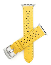 Load image into Gallery viewer, Bandini Replacement Watch Band for Apple Watch 42mm/44mm, Yellow, GT Rally Perforrated, Vented Racer Leather, Fits Series 6, 5, 4, 3, 2, 1
