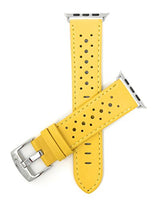 Bandini Replacement Watch Band for Apple Watch 42mm/44mm, Yellow, GT Rally Perforrated, Vented Racer Leather, Fits Series 6, 5, 4, 3, 2, 1