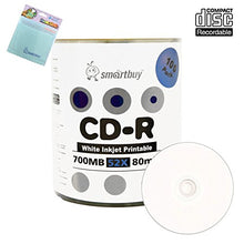 Load image into Gallery viewer, Smartbuy 100-disc 700mb/80min 52x CD-R White Inkjet Hub Printable Recordable Disc + Free Micro Fiber Cloth
