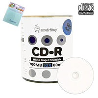Smartbuy 100-disc 700mb/80min 52x CD-R White Inkjet Hub Printable Recordable Disc + Free Micro Fiber Cloth