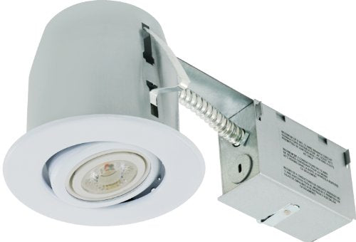 Liteline RC402C18R-LED-PW-FWH All-in-One 4-inch LED Recessed Combo with Remodel Housing, 8W LED PAR20 lamp, Gimbal Trim, Flat White