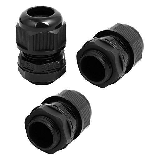 Aexit M25x1.5mm 5mm Transmission 7 Holes Adjustable Cables Gland Black 3pcs