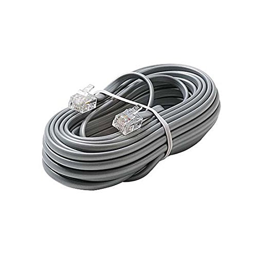 7' FT Telephone Line Cord Cable 6 Conductor 6P6C Wire Silver Satin Flat Ultra Flexible Modular Line Plug Connectors Each End 6P6C RJ12 Phone Connect RJ-12 Communication Wire Extension Cable