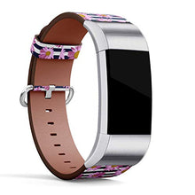 Load image into Gallery viewer, Replacement Leather Strap Printing Wristbands Compatible with Fitbit Charge 2 - Pink Daisy Floral Pattern on Stripes
