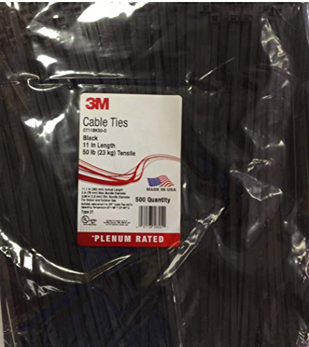 3M Standard Cable Tie CT11BK50-D, Black/Nylon, 50 lbs., 0.18 in x 11.10 in (Pack of 500)