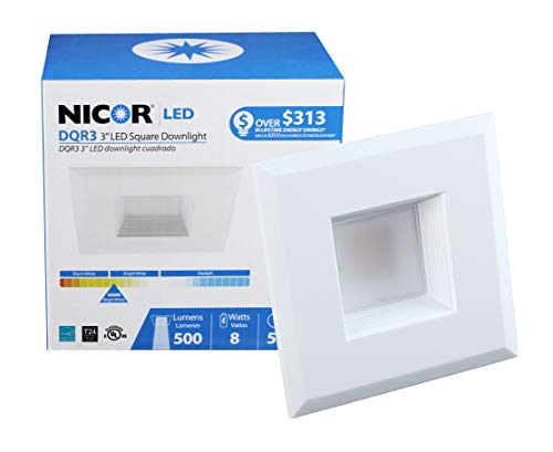 NICOR Lighting 3 inch White Square LED Recessed Downlight in 3000K (DQR3-10-120-3K-WH-BF)