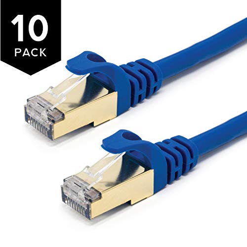 Buhbo CAT 8 Ethernet Cable 10 ft SSTP Shielded Network Cable Category 8 RJ45 26AWG (10-Pack) Blue