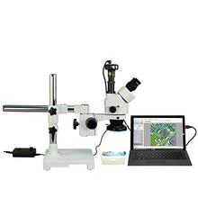 Load image into Gallery viewer, OMAX 3.5X-90X Digital Zoom Trinocular Single-Bar Boom Stand Stereo Microscope with 2.0MP USB Camera and 144 LED Ring Light with Light Control Box
