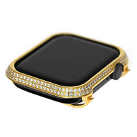 HJINVIGOUR Bling Spakling Exquisite Handmade Inlaid Rhinestone Diamond Crystal Yellow Gold Case Bezel Compatible Apple Watch Series 6 5 4 SE (Gold, 44mm)