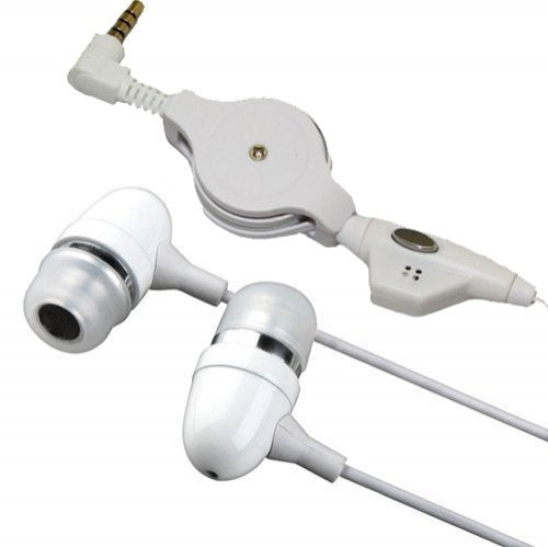 Retractable All WHITE Metal Bullet Sound Isolating In-ear Earbuds Earphones Hands-free Headset with Microphone for Samsung Galaxy S 3 SGH-i747, Galaxy Rush