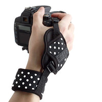 USA GEAR Professional Camera Grip Hand Strap with Polka Dot Neoprene Design and Metal Plate - Compatible with Canon , Fujifilm , Nikon , Sony and more DSLR , Mirrorless , Point & Shoot Cameras