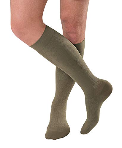 JOBST forMen Ambition Knee High 15-20 mmHg Ribbed Dress Compression Socks, Closed Toe, 2 Long, Brown