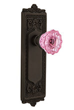 Load image into Gallery viewer, Nostalgic Warehouse 723296 Egg &amp; Dart Plate Double Dummy Crystal Pink Glass Door Knob in Oil-Rubbed Bronze
