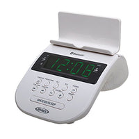 JENSEN JCR-295-W Bluetooth Clock Radio with Cellphone Holder, White